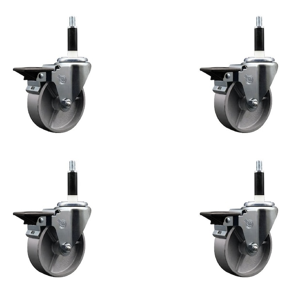 Service Caster 4'' Semi Steel Swivel 7/8'' Expanding Stem Caster Set with Brake, 4PK SCC-EX20S414-SSS-PLB-78-4 - main